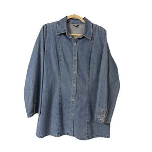 J Jill M Denim Shirt Top Light Jacket Cardigan Blouse Blue Button Down Boho
